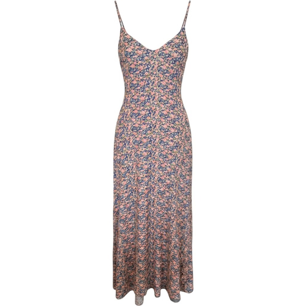 A Loves A Womens M Blue Pink Floral Ditsy Maxi Dress Boho Tie Back Vaca Flowy